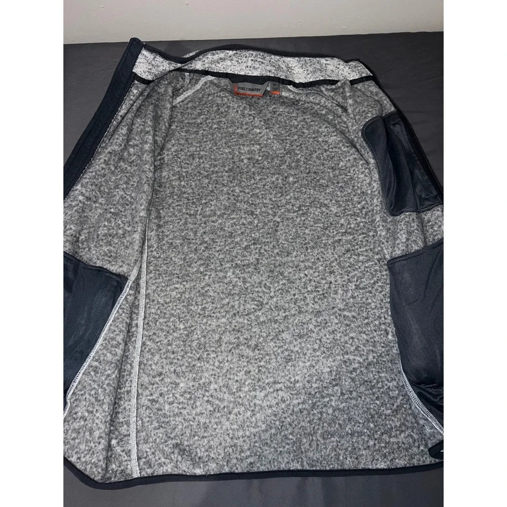 Free Country Mens XL Gray Sweater Knit Fleece Full Zip Vest Mock Neck Jacket
